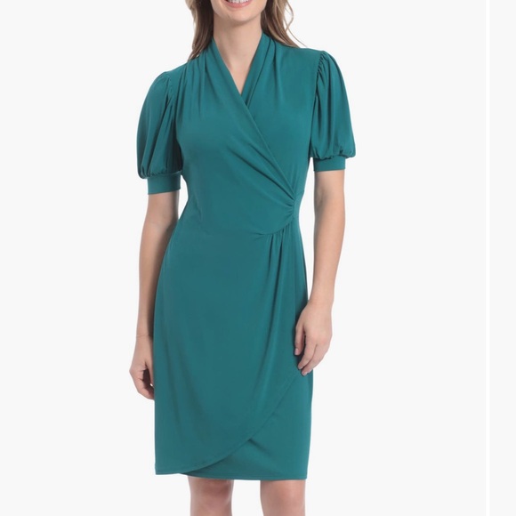 🦋 Beautiful navy blue faux wrap gathered waist and draped dress 14 Stretch 💃🏼 - Picture 8 of 10